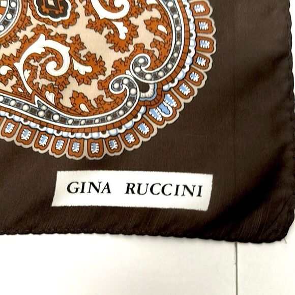 Gina Ruccini Square Scarf Brown Beige Paisley made in Italy - Picture 10 of 11